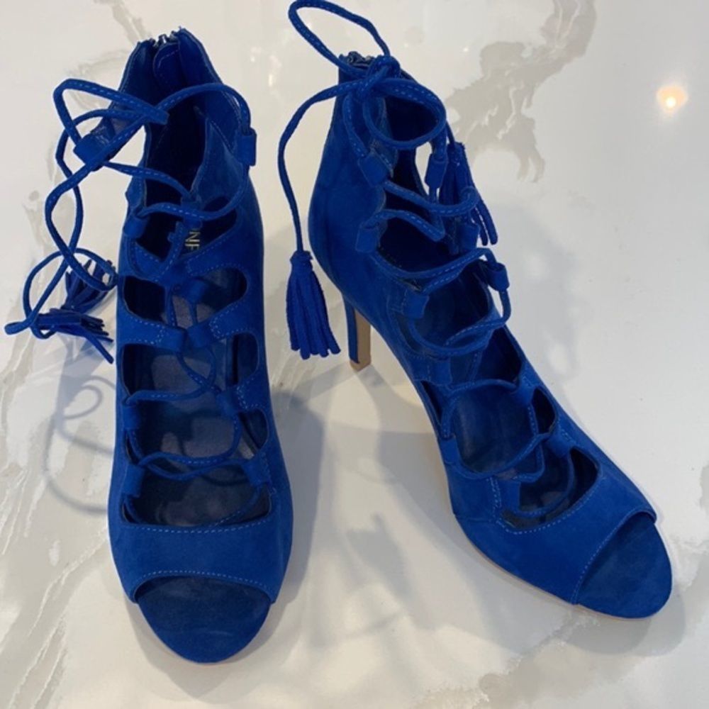 Nine West BRIAGO Corset Blue Heels Sz 7.5